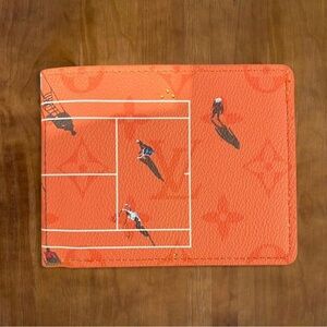 Pre Owned Louis Vuitton Orange Tennis Print Card Holder
